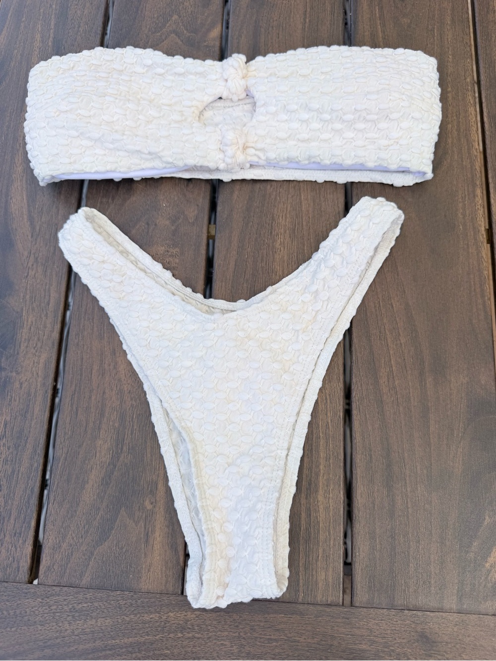Amazon White Textured Bandeau Bikini Set